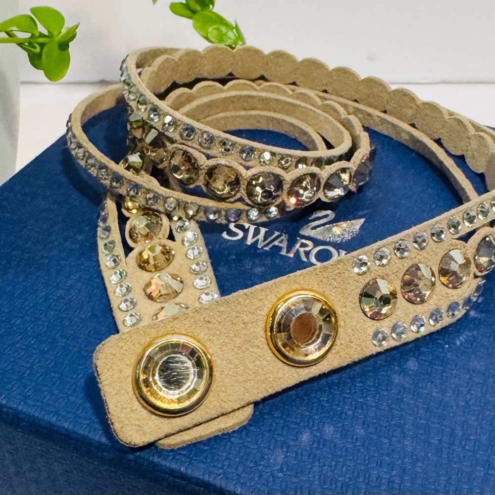 Authentic Swarovski Crystal Power Slake Tan Double Wrap Crystal Bracelet 15 1/2”
